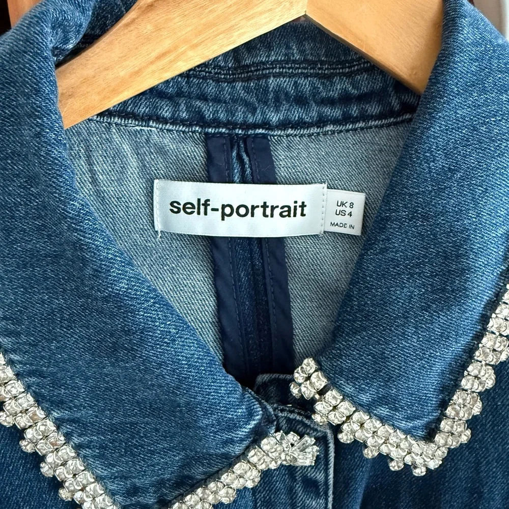 Self-Portrait Navy Denim Dress with Pearl Trim - Picture 6 of 6